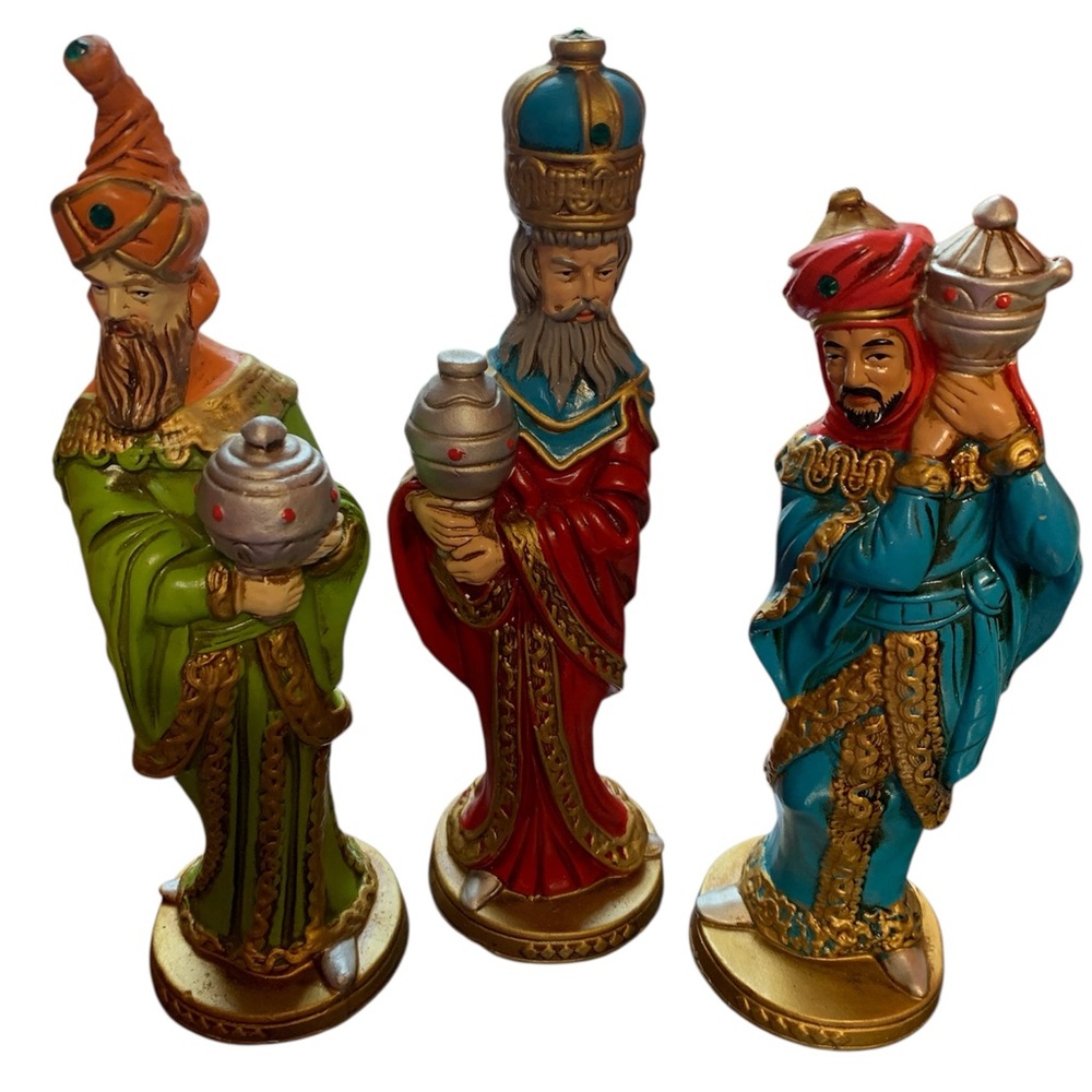 Vintage 3 Wise Men Figurines Gemmed Christmas Nativity Made in Japan 1960’s